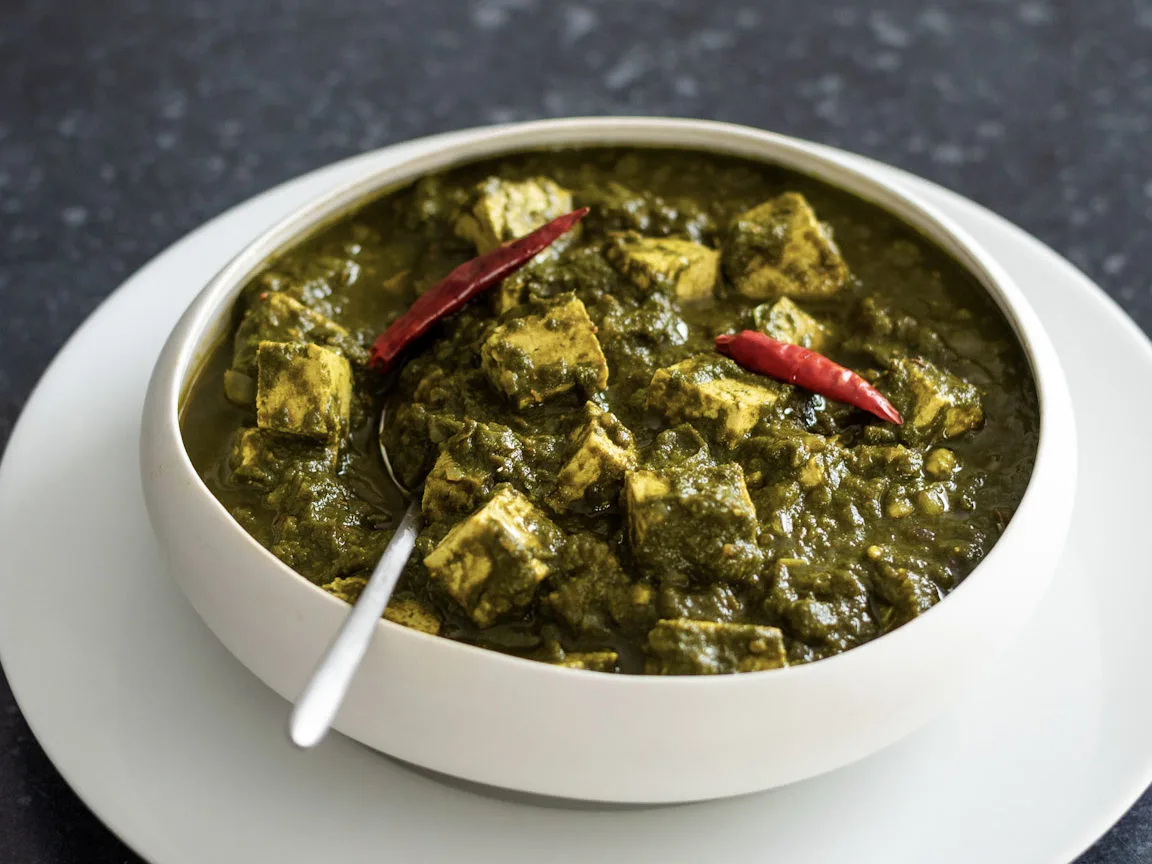 Palak Paneer at Curry in Hurry in Sherwood Park - cottage cheese in spiced spinach gravy